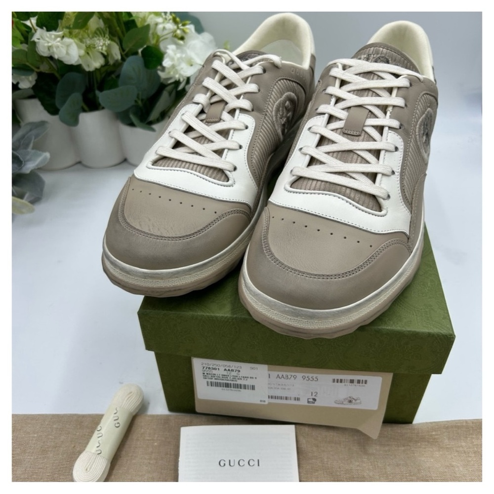 Gucci Mac 80 Dune beige low top sneakers size 12 made in Italy - Picture 2 of 8